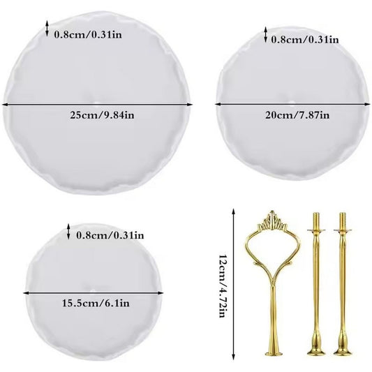 Resin Cake Stand Silicone Mold with Golden Hook Set | Desert Tray Resin Mold - DIY Cosmetics - Gifting Trays - Wedding Trays | Available in Different Styles